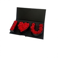 Boîte cadeau rigide rectangulaire haut de gamme en carton couché, avec velours, pour la Saint-Valentin, pour déclaration d'amour 'Je t'aime', fleurs et estampage à chaud