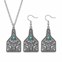 Ensemble de bijoux vintage western en turquoise gravé, comprenant un collier avec pendentif et des boucles d'oreilles pendantes, pour femmes