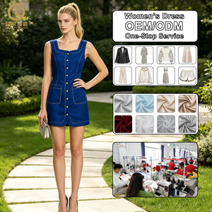 Abito Mini <span class=keywords><strong>Blu</strong></span> Royal Personalizzato da Donna con Scollo Quadrato, Cuciture Bianche a Contrasto, Bottoni Dorati e Tasche Applicate - Produzione di <span class=keywords><strong>Abbigliamento</strong></span> - Product Image 1