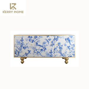 <span class=keywords><strong>Paravent</strong></span> en <span class=keywords><strong>bois</strong></span> motif fleur bleu et blanc maison diviseur de pièce pliable décoratif pour chambre et salon Design imprimé - Product Image 2