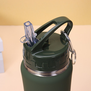 Termo de acero inoxidable de ajuste delgado con asa y pajita, 500 ml, portátil para viajes al aire libre, deportes, senderismo y ciclismo - Product Image 3