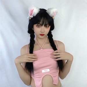 <span class=keywords><strong>Perruque</strong></span> synthétique Coolhair, vague lâche, cosplay, anime, couvre-chef, Noël, frange longue, cheveux noirs, double queue de cheval tressée - Product Image 1