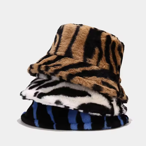 Wholesale New Trendy <strong>Women</strong> Striped Animal Print <strong>Bucket</strong> <strong>Hats</strong> Plush Furry Warm Dress <strong>Woman</strong> Fluffy Fur <strong>Bucket</strong> <strong>Hat</strong>