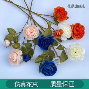 ดอกโบตั๋นประดิษฐ์ 3 หัว ทำจากผ้าไหม สำหรับตกแต่งงานแต่งงาน สไตล์ยุโรป ตกแต่งทางเดินและหน้าต่าง - Product Image 3