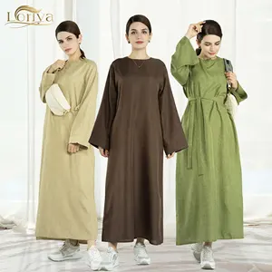 Roupas femininas de linho fechadas loriya dubai, vestimentas islâmicas de linho de abaya, roupas diárias para meninas abaya, turquia, 2023