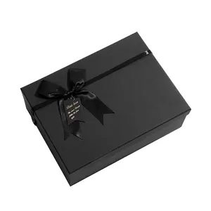 กล่องของขวัญใส่นาฬิกาผู้ชาย,กล่องวิกผมผู้หญิงกล่องกระดาษบรรจุภัณฑ์สีดำขนาดใหญ่พร้อมริบบิ้นตกแต่ง