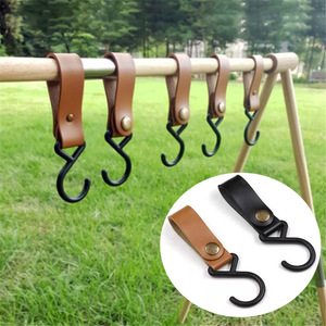Outdoor Camping Storage Rack <b>Hooks</b> PU Leather <b>S</b> <b>Hook</b> Carbon Steel 30kg Load Capacity Detachable For Clothesline Tent Use - Product Image 1