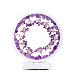 Natural Stone Chip Bead Tree Healing Crystal Raw Gemstone Amethyst Cluster Table Lamp Home Decorations