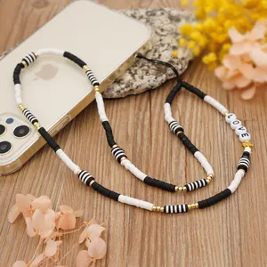 Go2Boho Chain For Mobile Phone Greek Evil Eye String Strap Phone Wrist Polymer Clay Lanyard Heishi Beads Cell Phone Chain Jewel