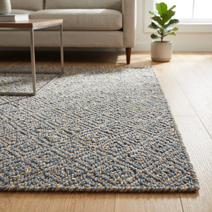 Geometric Flat Weave Jute Area <b>Rug</b> Blue Beige Modern Living Room Rectangle Eco Friendly Spot Clean Low Pile - Product Image 1