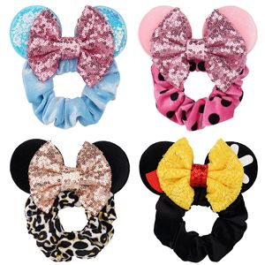 Fantaisie jour souris Mickey oreilles chouchous velours étincelle Sequin Minnie arcs cheveux chouchous fête cheveux cravates élastiques élastiques - Product Image 2