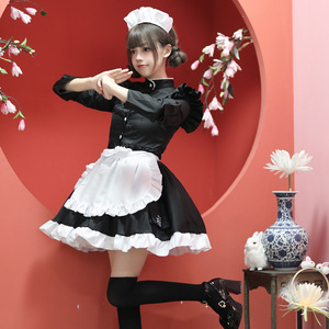 Chinese Style Maid Costume Black And White Long Sleeve Cosplay Performance Wear For Game Anime Role Playing - Product Image 1