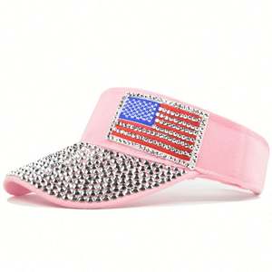 Diseña tu propia gorra con visera de cristal y diamantes de imitación con bandera de Estados Unidos para protección solar al aire libre, ciclismo, pesca, viajes y deportes. - Product Image 3