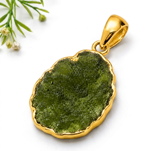 HA Gems - Colgante de Moldavita en Forma de Loto, Chapado en Oro, Hecho a Mano, Joyería Fina Clásica Natural - Product Image 1