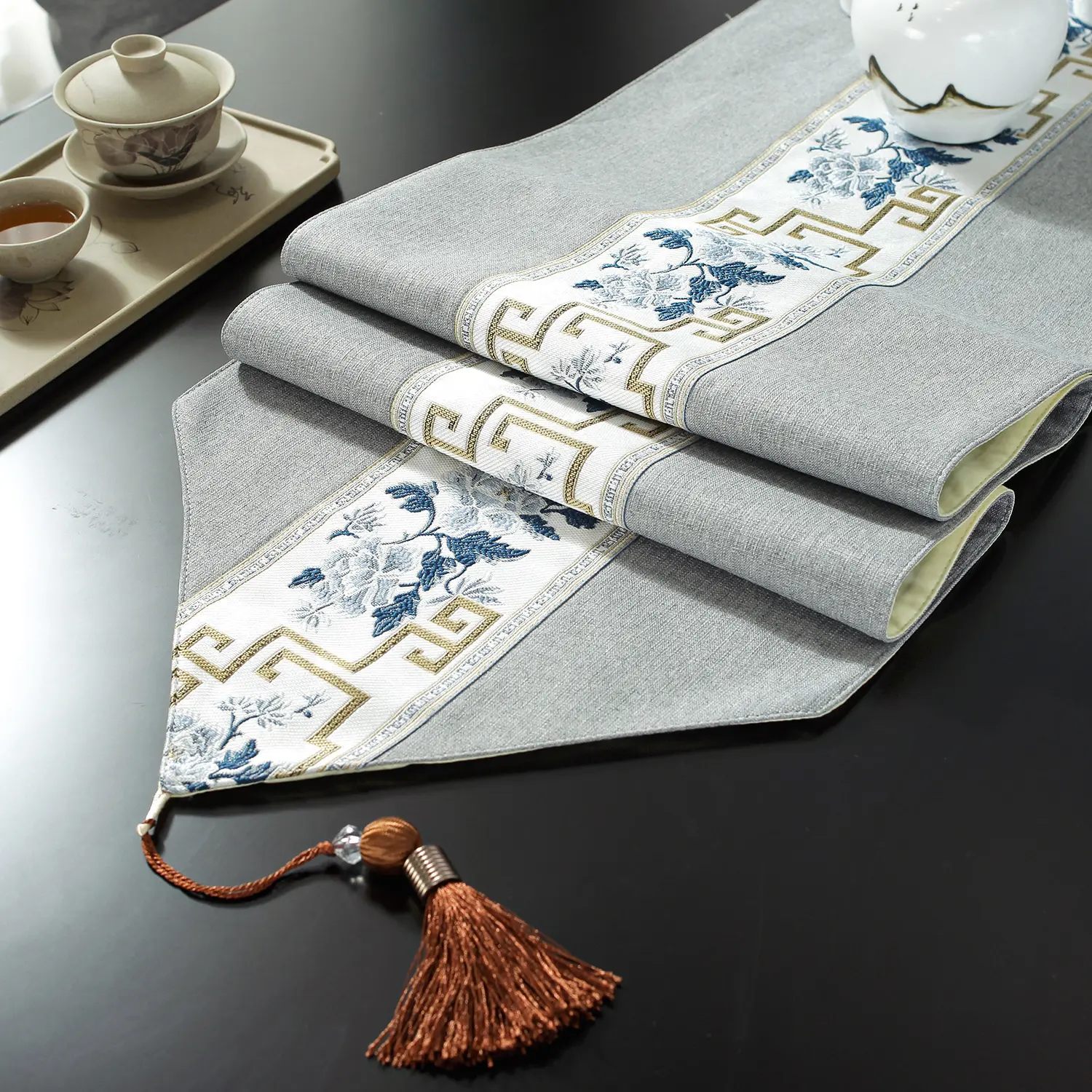 Mantel rectangular clásico de poliéster, posmoderno, con bordado, de lino, para mesa, nuevo