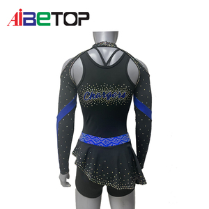 زي التشجيع المخصص لفريق الرقص وفرقة التشجيع باللون الأزرق والأسود مع حجر الراين - Product Image 4