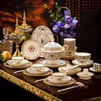 Service de Table Haut de Gamme en Porcelaine Fine – Collection Luxe Léger – Nouveau Style Chinois – Bols et Assiettes en Céramique Gravés avec Émail Cloisonné