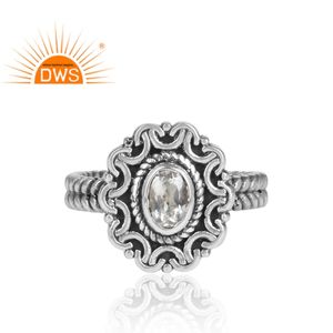 Bague en argent sterling 925 ajustable, design vintage, faite à la main, avec pierre précieuse en quartz cristal naturel, fournisseur de bijoux - Product Image 2