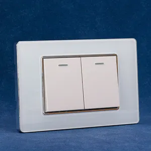 Decorative Glass Wall Switches Plate White Black Gold Grey 2 Gang 1 Way 2 Way Global Light Switch