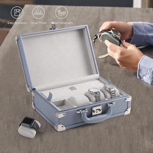 Boîtes de valises de <span class=keywords><strong>montres</strong></span> de luxe <span class=keywords><strong>pour</strong></span> <span class=keywords><strong>hommes</strong></span> Boîte de montre 4 emplacements étanche en cuir PU avec logo personnalisé plateau de rangement - Product Image 5