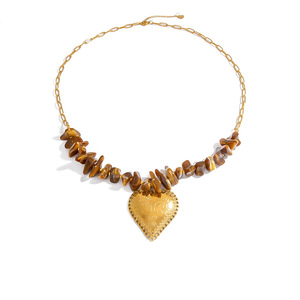 Collar de Acero Inoxidable con Colgante de Corazón Color Ámbar, Diseño Geométrico, Cadena para Clavícula, Joyería de Moda - Product Image 5