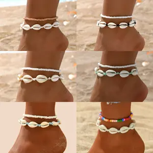 NUORO New Arrival Foot Chain Summer Beach Holiday Jewelry Rice Beads Hand-woven Adjustable Stacked Seashells Anklets