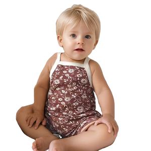 Nouveau-né filles bio bambou bébé vêtements sans manches Floral extérieur body combinaison bébé barboteuses - Product Image 1