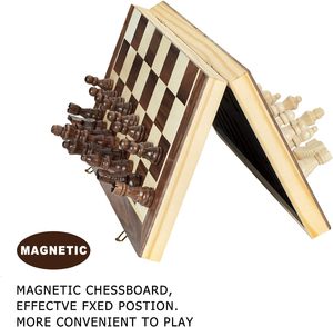 Jeu d'échecs magnétique en bois <span class=keywords><strong>de</strong></span> 15 pouces - 2 reines supplémentaires - Plateau pliable - Compartiments <span class=keywords><strong>de</strong></span> rangement pour <span class=keywords><strong>les</strong></span> pièces, jeu d'échecs portable fait main pour <span class=keywords><strong>les</strong></span> voyages - Product Image 5