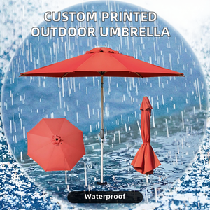 Custom Printed Outdoor Furniture Polyester Patio <b>Umbrella</b> Modern Sun <b>Shade</b> Auto Tilt Water- Resistant Poolside Porch Balcony - Product Image 2