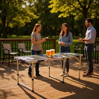 Table de jeu de bière pong pliable en aluminium de 8 pieds, table de pique-nique, logo personnalisé, mobilier d'extérieur moderne pliable de qualité supérieure, durable