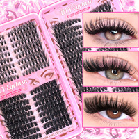 Kit de cils en grappe DIY 640 pièces, mixtes 40P-80P, cils roses faits à la main, naturels, en gros, OEM