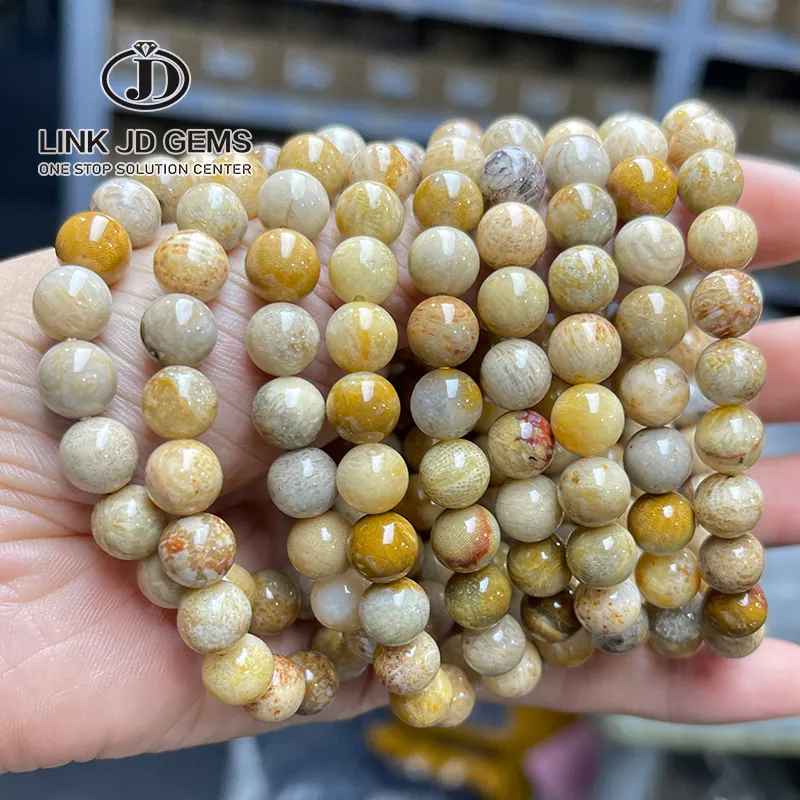 JD gelang manik-manik Mineral Quartz kristal penyembuhan bulat gelang tangan melar batu Reiki 5A gelang fosil karang alami