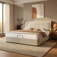 Cadre de lit rembourré Japandi avec tête de lit à volants pour mobilier de chambre moderne