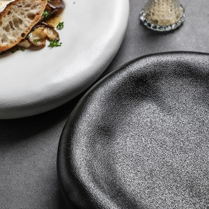 Japanese Style <b>Ceramic</b> Irregular Platter Solid Color Dishwasher Safe Hotel Fine Cuisine Shallow Dish - Product Image 4