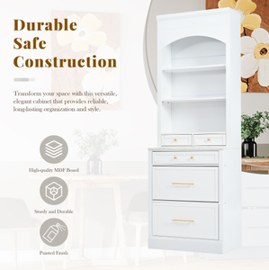 Modern 83.7-inch High Freestanding Kitchen Pantry Tall Kitchen Hutch with Faux Marble Top Kitchen <b>Storage</b> <b>Sideboard</b> - Product Image 4