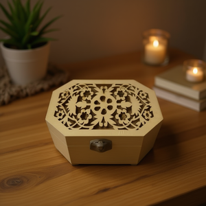 Set di Tre Scatole in Legno Ottagonali con Design Floreale Tagliato al Laser, Scatola Decorativa per Conservazione - Product Image 3