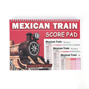 Carnets de scores personnalisés imprimés pour Mexican Train (50 feuilles), feuilles de scores colorées pour Dominoes Chicken Foot avec reliure spirale - Product Image 1