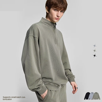 Sudadera con capucha de cuello alto y media cremallera para hombre, de algodón liso, holgada, informal, estilo urbano, novedad de otoño, jersey transfronterizo.