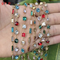 Nouveau carré/rectangle/coeur/poire/forme ronde en acier inoxydable plaqué or 18 carats et liens enveloppés de fil de zircone cubique de couleur mélangée