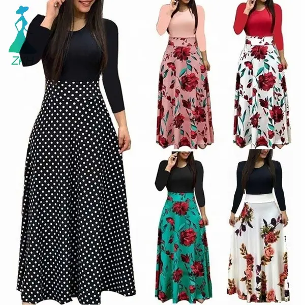 Floral Print Elastic muslim prom bangkok cheap casual women classy OEM corset lolita dresses macys Casual Dresses long dress