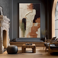 Peinture à l'huile texturée abstraite minimaliste sur toile, peinture originale beige brun neutre, décoration murale bohème
