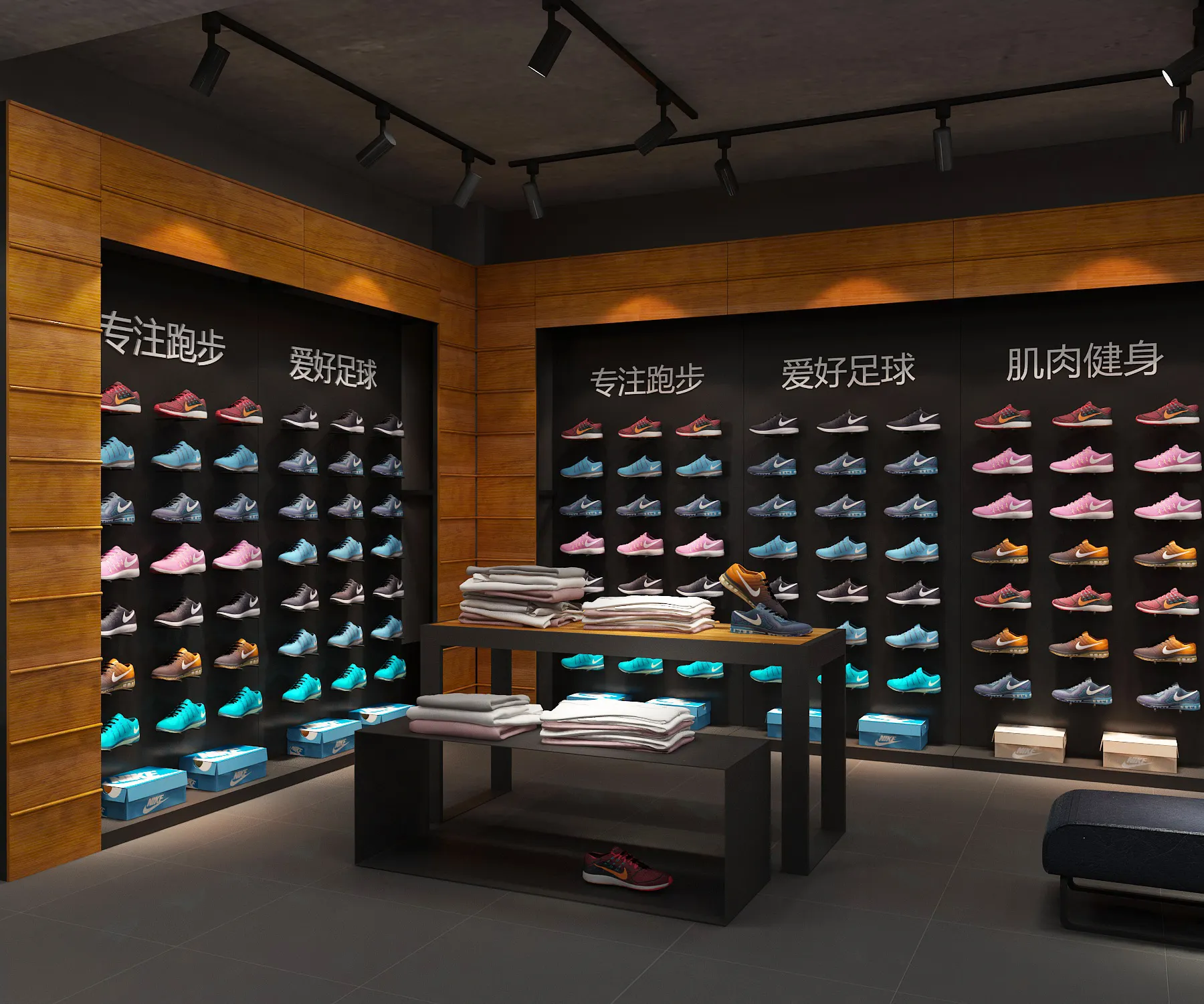 Estante de exhibición deportivo de diseño libre, tienda de zapatos deportivos para hombres, estante de pared de exhibición de diseño interior