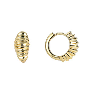 Boucles d'oreilles créoles unisexes tendance et élégantes en laiton plaqué or et rhodium, motif géométrique avec perles - Cadeau - Product Image 4