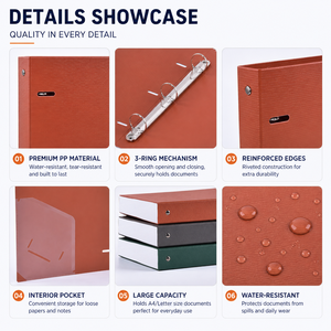 <span class=keywords><strong>Classeur</strong></span> A4 à 3 anneaux en plastique PP durable avec pochette intérieure, grande capacité, personnalisable pour le bureau, l'école et les affaires - Product Image 3