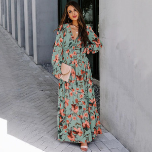 Floral Print Long Sleeve V Neck Maxi <b>Dress</b> <b>Elastic</b> Waist Breathable Party Casual <b>Dress</b> Women's Fashionable Elegant Evening <b>Dress</b> - Product Image 4