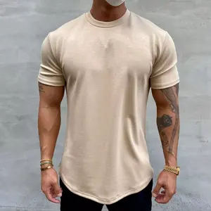 Elastischer kurver Boden kurze Ärmel Trainingskleidung Muskeltraining Fitness schlank fit Sport Fitnessstudio T-Shirt für Herren