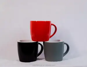 Bistro mug 12oz stoneware inner white outside matte red black grey coffee mug cup UV printing screen printing