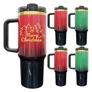 Double Walled Vacuum Insulated <b>Red</b> Green 40oz Gold Ombre <b>Glitter</b> Tumbler with Lids and Straws for Uv Dtf Wraps - Product Image 1