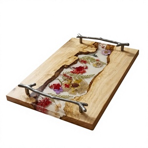 Handcrafted River Flow <b>Epoxy</b> Resin Wooden Serving Tray with Modern Matte Black Metal Handles for Kitchen, <b>Coffee</b> <b>Table</b> & Dining - Product Image 1