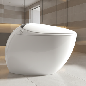 <span class=keywords><strong>WC</strong></span> intelligent en céramique <span class=keywords><strong>pour</strong></span> petite salle de bain - Siège chauffant, chasse automatique, double chasse, télécommande, gain de place, drainage en P-trap - Product Image 1